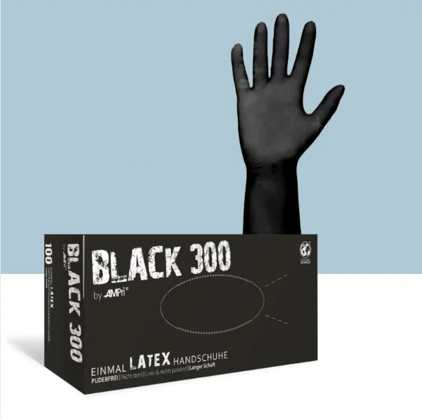 BLACK 300 - Latexhandschuhe mit Überlänge - schwarz