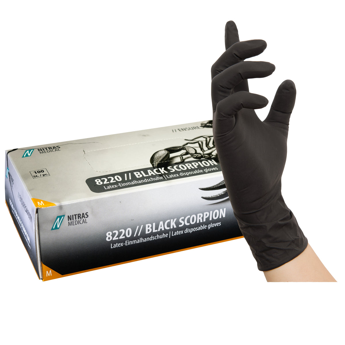 NITRAS BLACK SCORPION, Latex-Einmalhandschuhe, schwarz, 100 Stück/Box