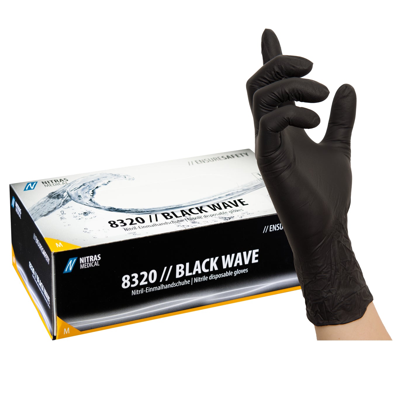 NITRAS BLACK WAVE, Nitril-Einmalhandschuhe, schwarz, 100 Stück/Box