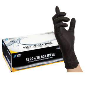 NITRAS BLACK WAVE, Nitril-Einmalhandschuhe, schwarz, 100 Stück/Box